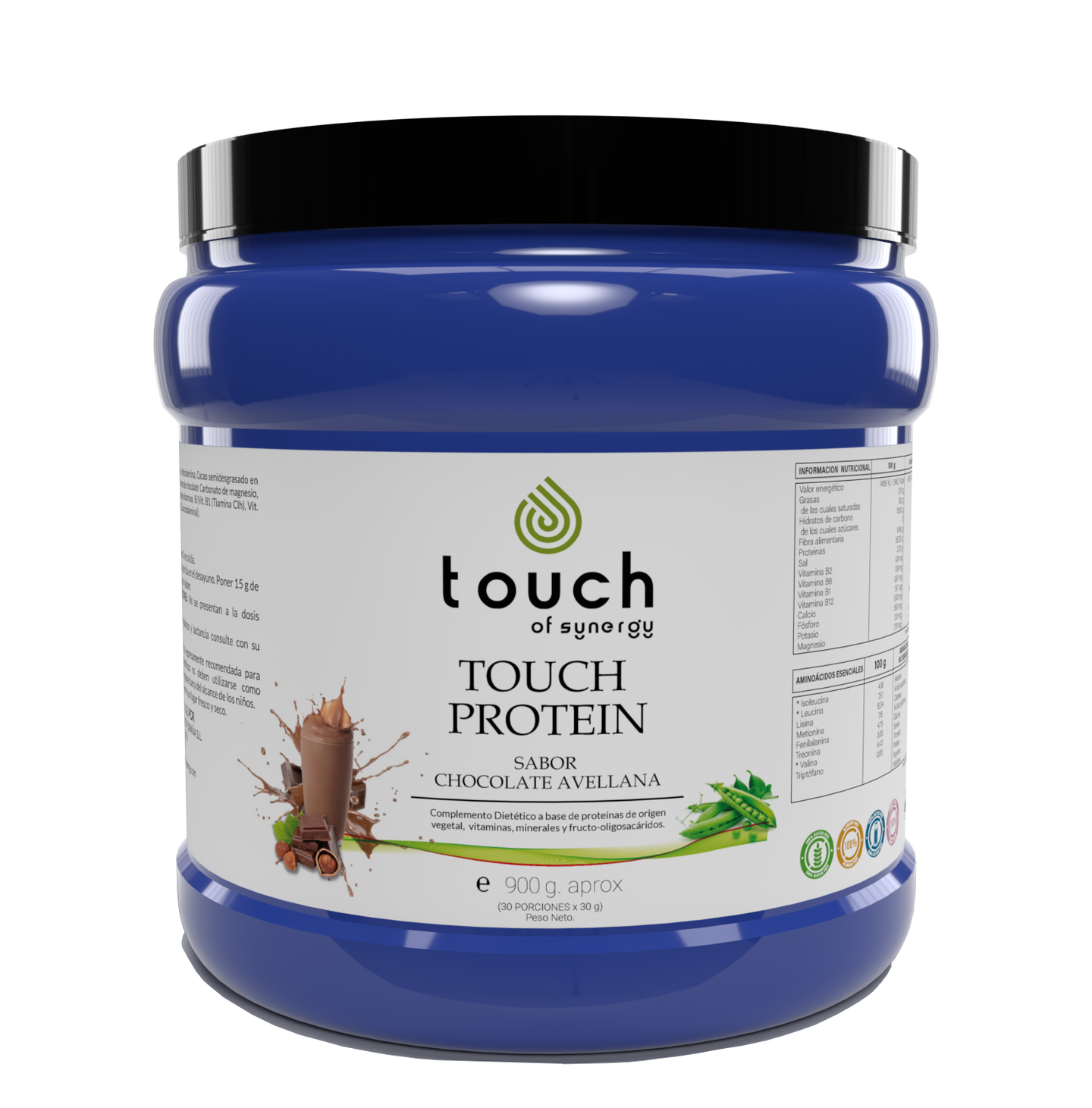 Touch Protein Chocolate Avellana 900 gramos (30 porciones de 30 gramos - 17 gramos de proteína por porción)