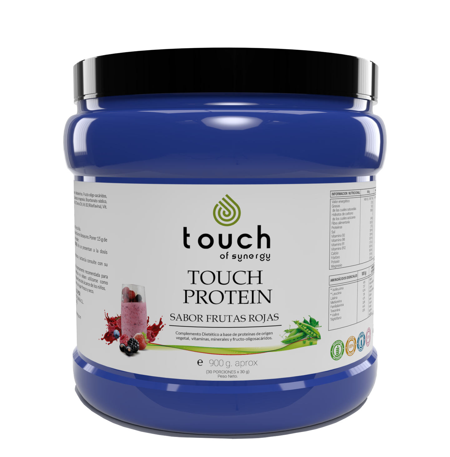 Touch Protein Frutas Rojas - 900 gramos (30 porciones de 30 gramos - 17 gramos de proteína por porción)